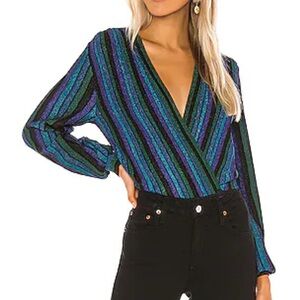 Ronny Kobo Collection Teal and Black Striped Blouse